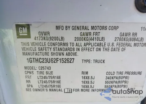 2002 GMC Sierra 2500Hd Sle z USA, uszkodzony, nr VIN 1GTHC23U62F152627